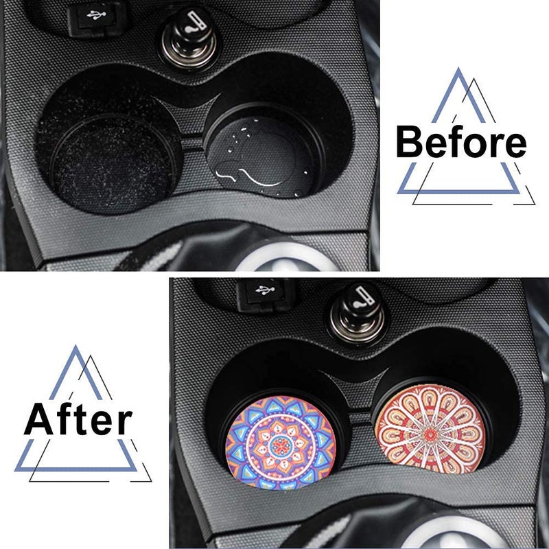 REKOBON Car Coasters for Drinks Absorbent, 10 Pack 2.56in Car Coasters Absorbent Ceramic with A Finger Notch for Easy Removal, Car Cup Holder Coaster for Car, Cute Car Accessories for Women,Men - Image 2